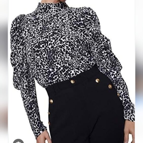 Zara Animal Print Long Sleeve Lightweight Black and White Women's Top Size XL - Picture 3 of 15